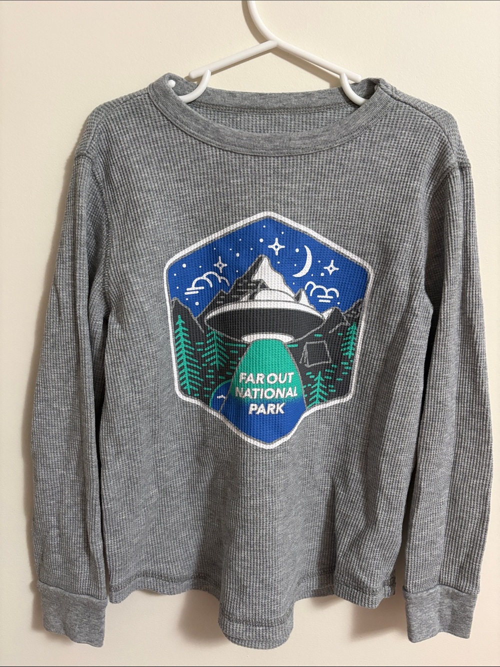 Old Navy Gray Long Sleeve Tee with Blue and Green National Park Badge